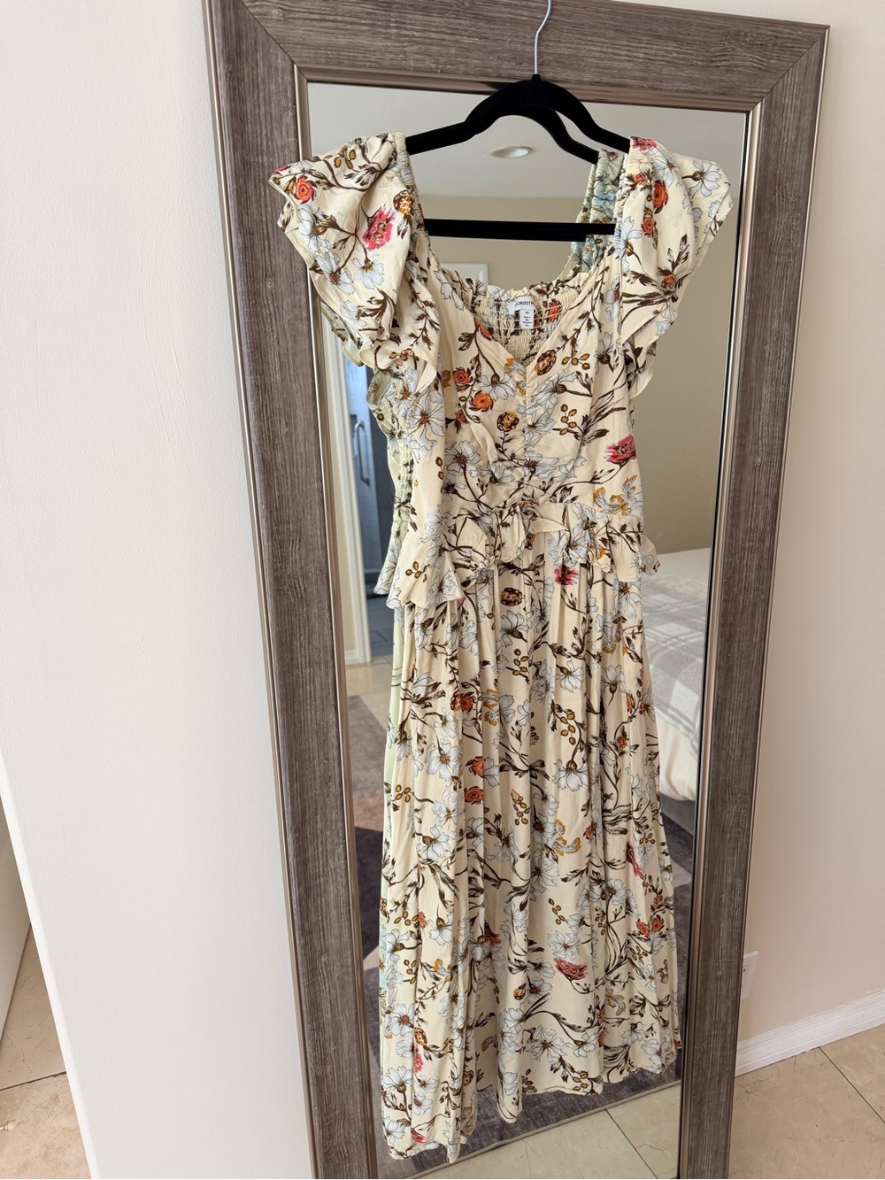 Nordstrom Cream Floral Maxi Dress with Ruffle Sleeves